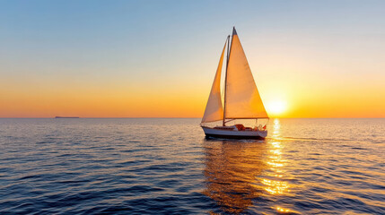 Wall Mural - serene sunset cruise on calm sea, perfect for relaxation and tranquility