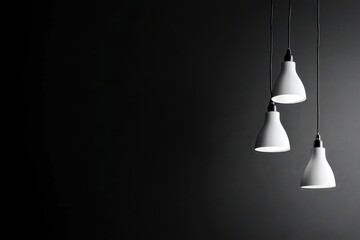 Poster - Modern Minimalist Three Hanging Pendant Lights on Dark Background for Elegant Home Interior Design and Contemporary Decor Inspiration