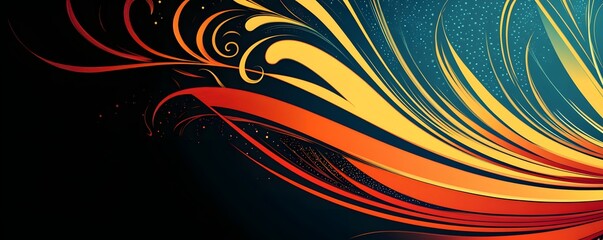 Wall Mural - Abstract swirls of red orange and gold on dark background