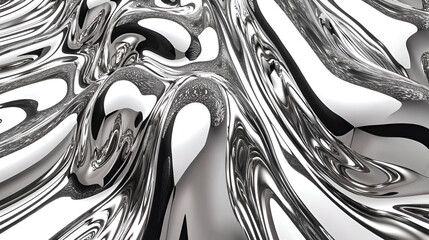 Poster - Chrome Waves: Captivating abstract artwork features fluid chrome-like textures in shades of gray and silver. Reflective surfaces and organic forms create a mesmerizing visual effect.
