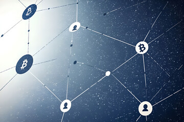 Poster - Decentralized Cryptocurrency Network: A network of interconnected nodes symbolizing the decentralized nature of cryptocurrency.