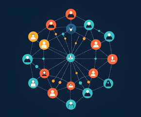 Poster - Network of Connections: An interconnected network of diverse individuals represented by colorful icons, symbolizing the power of collaboration and communication.