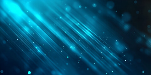 Poster - Azure Abstract: Dynamic streaks of azure light traverse a dark expanse, mimicking the depths of the ocean, while tiny orbs of light dance in the foreground, creating a sense of mystery.