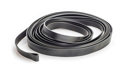 A simple and distinct belt is prominently displayed all alone on a clean, expansive white background. The belt's design, texture, and details are clearly visible, making it a focal point. This unclutt