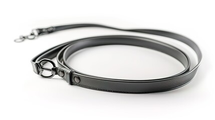 A simple and distinct belt is prominently displayed all alone on a clean, expansive white background. The belt's design, texture, and details are clearly visible, making it a focal point. This unclutt