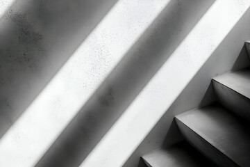 Poster - Shadows and Steps: Captivating interplay of light and shadow cascades across a staircase, creating a stark, minimalistic, and geometric aesthetic in grayscale. 