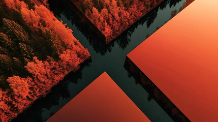 Poster - geometric harmony: an aerial shot blends the natural splendor of a forest and river with an abstract
