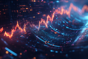 Poster - financial data visualization: dynamic digital display showcases a fluctuating line graph representin