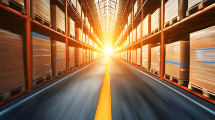 Poster - Warehouse sunrise dynamic logistics operations storage facility photo industrial environment perspective efficiency