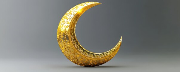 Wall Mural - Detailed golden crescent moon with intricate decorative patterns