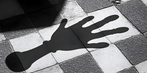 Poster - artistic hand shadow: a captivating black and white image captures the intriguing shadow of a hand c