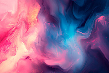 Poster - Celestial Dance: A vibrant, swirling cosmic cloudscape, rendered in a spectrum of pink, blue, and purple hues, evokes the mystery of deep space.