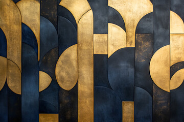 Poster - geometric elegance: abstract pattern of navy and gold tones creating a luxurious and sophisticated a