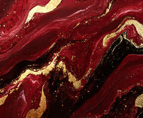 Poster - crimson and gold: swirling elegance, the painting showcases rich crimson and shimmering gold in a me