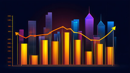 Poster - Market growth analysis urban skyline graphical representation business environment aerial perspective data visualization