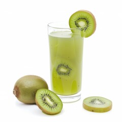 Wall Mural - Kiwi juice in a glass and kiwi fruit isolated on white background