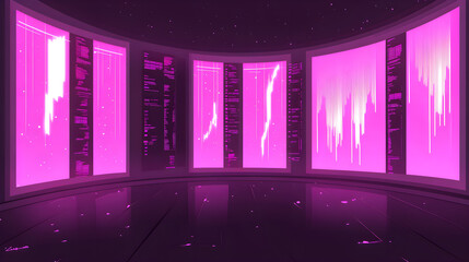 Poster - Interactive digital display showcasing vibrant pink visuals in a futuristic space environment