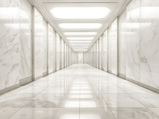 Poster - ethereal corridor: an expansive corridor, bathed in a soft, natural light, reveals an abstract persp