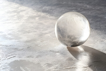 Poster - Abstract Sphere on Textured Surface: A captivating close-up of a transparent sphere floating above a textured, possibly metallic, surface. The play of light and shadow adds depth.