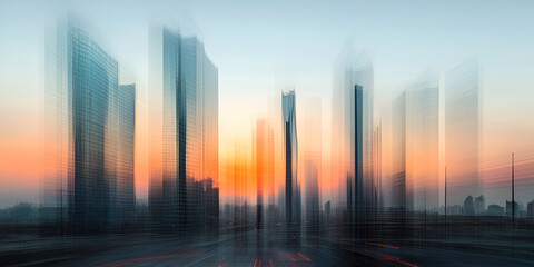 Aufkleber - blurring boundaries: an artistic shot of a modern city skyline.