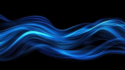 Wall Mural - Abstract blue waves flowing on a dark background