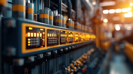 Poster - Advanced Electrical Control Panels Managing Industrial Machines with Detailed Displays and Controls in a Modern Manufacturing Environment