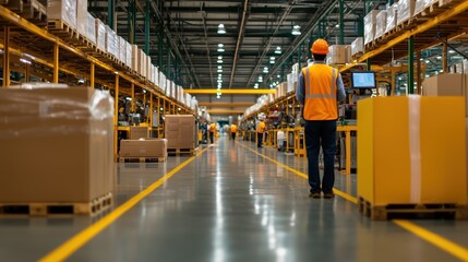 Poster - Skilled Workers in a Modern Factory Environment Overseeing Operations and Inventory Management in an Industrial Warehouse Setting