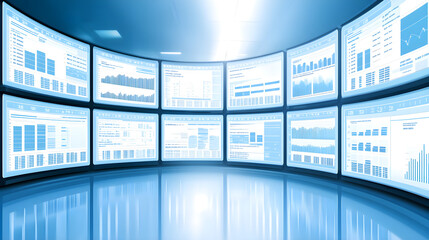 Poster - Data analysis event featuring advanced data visualizations business office digital dashboards modern environment overview perspective
