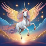 fiery-winged unicorn soars through stormy, celestial. Stormborne Pegasus. Generative AI