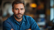 © fangphotolia - Intimate Portrait of a Confident Man: Capturing a focused gaze, this image is an intimate portrait of a confident man, exuding a sense of self-assurance and approachability.