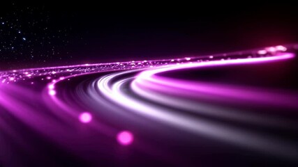 Poster - Radiant purple light trails curving through space in dynamic motion