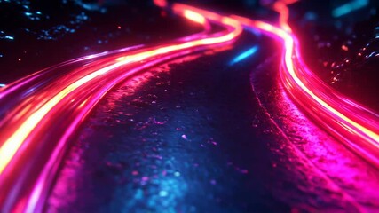 Poster - neon light trails on wet asphalt create futuristic scifi ambiance