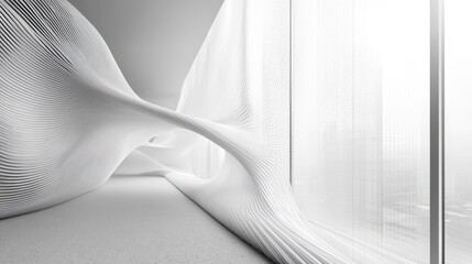 Wall Mural - White fabric sculpture, interior, modern building, sunlight