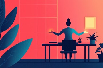 Poster - Business meeting discussion home office digital art modern environment back view collaboration concept
