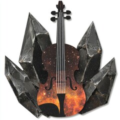 Wall Mural - celestial violin encased in obsidian crystals