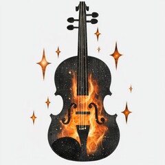 Wall Mural - fiery cosmic violin a celestial symphony of music and fire