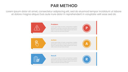 Poster - par method infographic 3 point with long rectangle box container with arrow badge side for slide pre