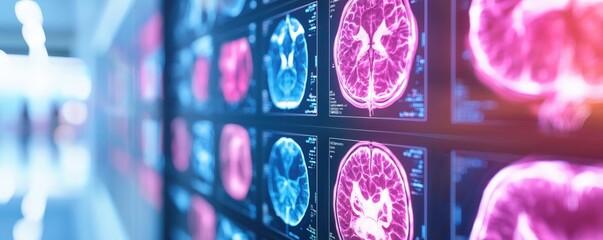 Poster - A colorful display of brain scans highlights neurological imaging technology, showcasing detailed brain activity and structure.