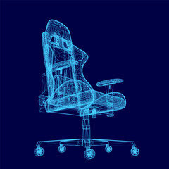 Poster - A chair is shown in a blue color. The chair is designed to be ergonomic and comfortable. The chair has a sleek and modern design, with a back and a blue seat