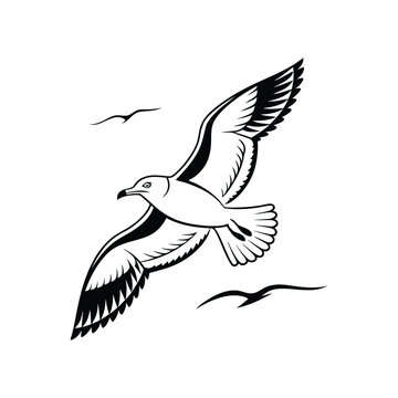 Soaring Bird Silhouette with Outstretched Wings – Minimal Vector Art