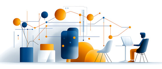 Poster - Data visualization and analysis modern office digital art bright environment side view creative concepts