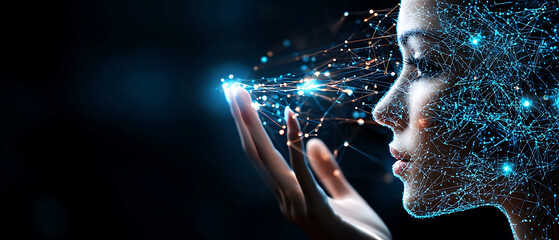 Poster - Digital transformation event showcasing futuristic technology and human connection virtual space science concept