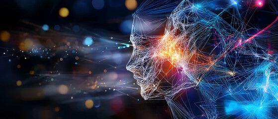 Poster - Exploring artificial intelligence concepts digital realm visual art futuristic environment side view neural network design