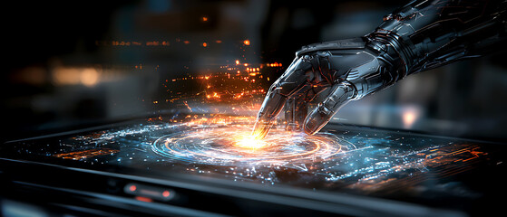 Poster - Interactive digital interface futuristic laboratory technology art high-tech environment close-up innovation concept