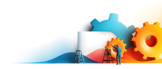 Poster - Innovative gear design for business growth office space digital illustration modern environment creative perspective