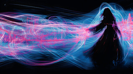 Poster - Dancing light trails in abstract form urban setting digital art nighttime artistic perspective