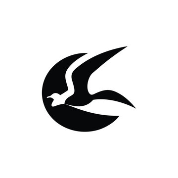 Soaring Bird Silhouette with Outstretched Wings – Minimal Vector Art
