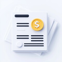Poster - White document with gold coin, financial report