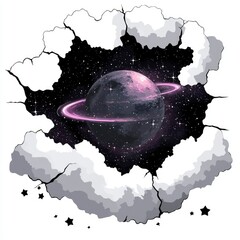 Wall Mural - cosmic breakthrough a planet revealed through a crack in the clouds