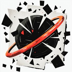 Wall Mural - abstract shattered planet with red ring - geometric design